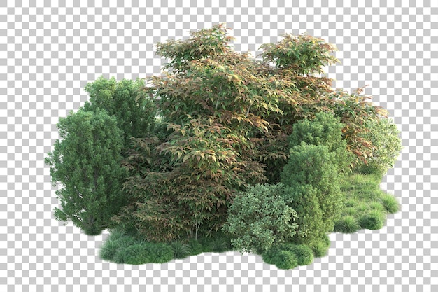 Paisaje verde aislado sobre fondo transparente ilustración de renderizado 3d