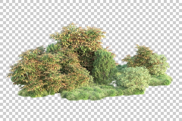 Paisaje verde aislado sobre fondo transparente ilustración de renderizado 3d