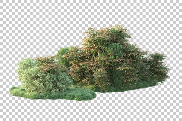 Paisaje verde aislado sobre fondo transparente ilustración de renderizado 3d