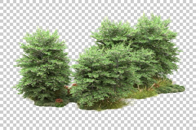 Paisaje verde aislado sobre fondo transparente ilustración de renderizado 3d