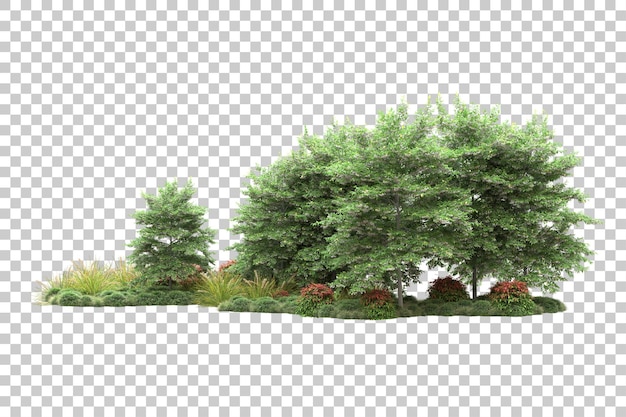 Paisaje verde aislado sobre fondo transparente ilustración de renderizado 3d