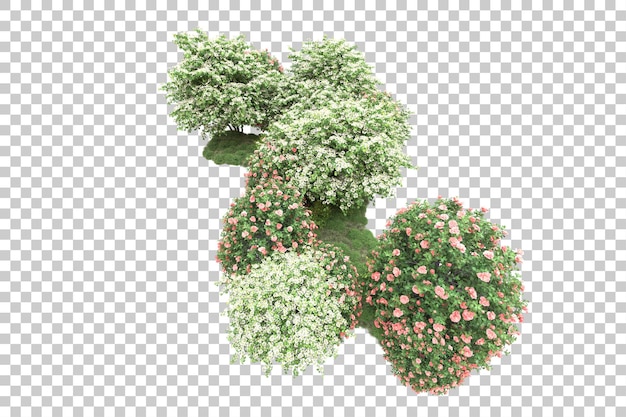 Paisaje verde aislado sobre fondo transparente ilustración de renderizado 3d