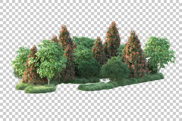 Paisaje verde aislado sobre fondo transparente ilustración de renderizado 3d