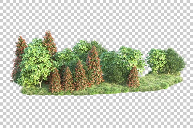 Paisaje verde aislado sobre fondo transparente ilustración de renderizado 3d