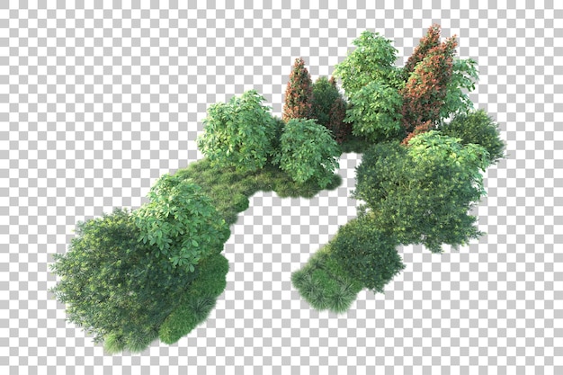 Paisaje verde aislado sobre fondo transparente ilustración de renderizado 3d