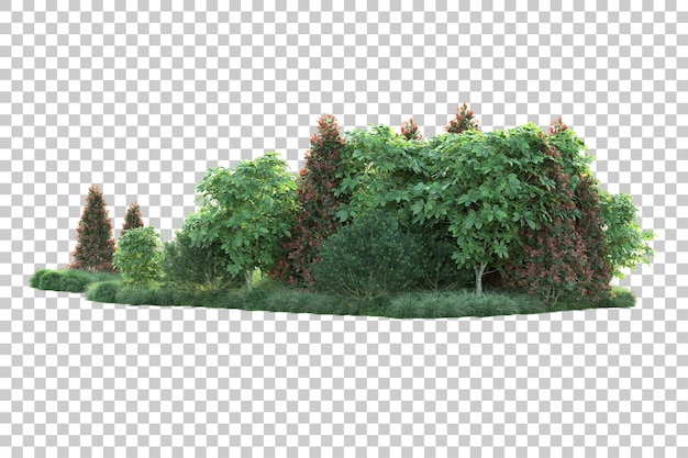 Paisaje verde aislado sobre fondo transparente ilustración de renderizado 3d