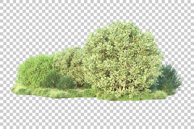 Paisaje verde aislado sobre fondo transparente ilustración de renderizado 3d