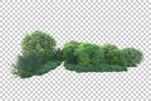 Paisaje verde aislado sobre fondo transparente ilustración de renderizado 3d