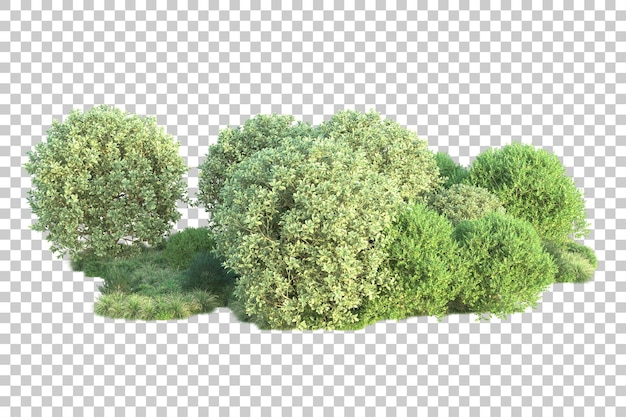 Paisaje verde aislado sobre fondo transparente ilustración de renderizado 3d