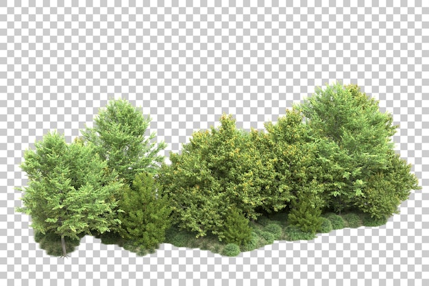 Paisaje verde aislado sobre fondo transparente ilustración de renderizado 3d