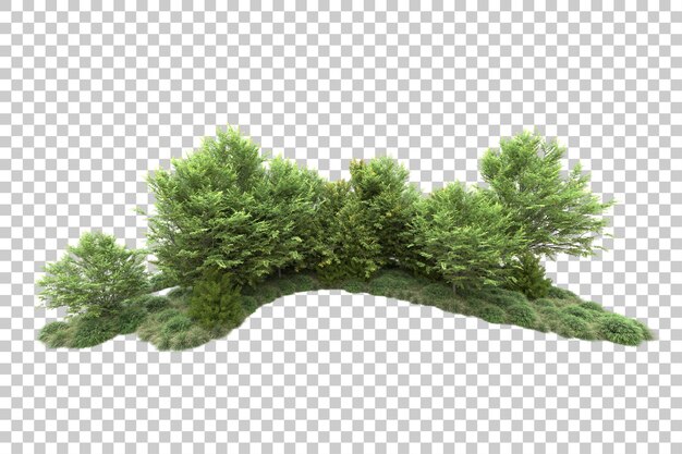 Paisaje verde aislado sobre fondo transparente ilustración de renderizado 3d