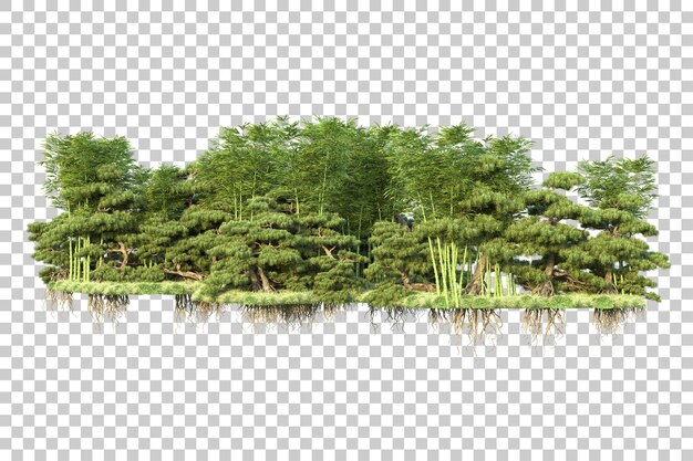 Paisaje verde aislado sobre fondo transparente ilustración de renderizado 3d