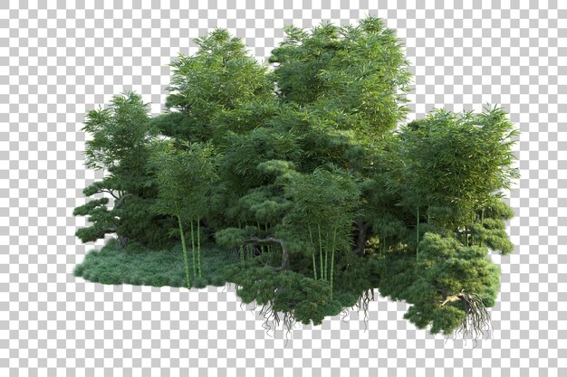 Paisaje verde aislado sobre fondo transparente ilustración de renderizado 3d