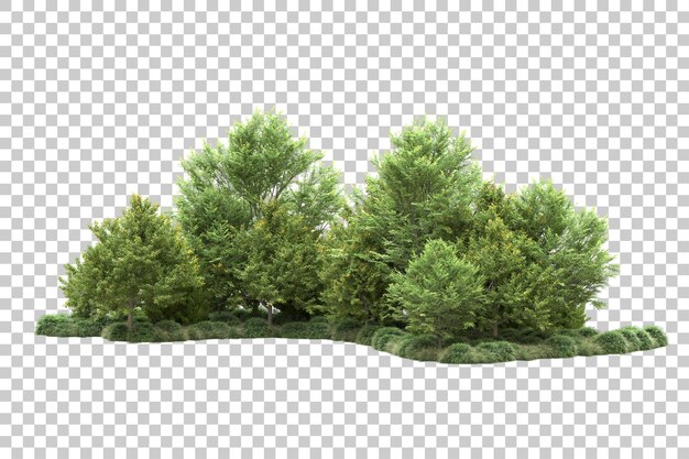 Paisaje verde aislado sobre fondo transparente ilustración de renderizado 3d