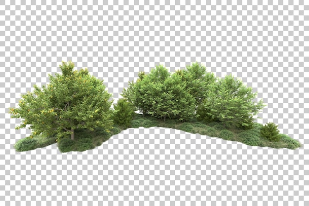 Paisaje verde aislado sobre fondo transparente ilustración de renderizado 3d