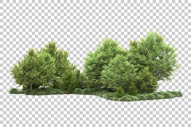 Paisaje verde aislado sobre fondo transparente ilustración de renderizado 3d