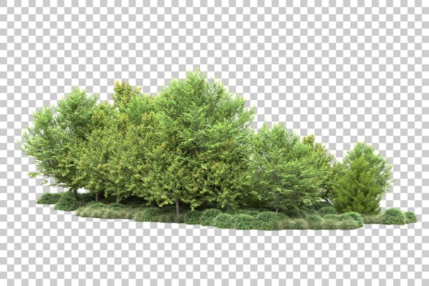 Paisaje verde aislado sobre fondo transparente ilustración de renderizado 3d