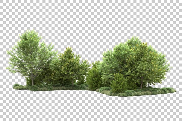Paisaje verde aislado sobre fondo transparente ilustración de renderizado 3d