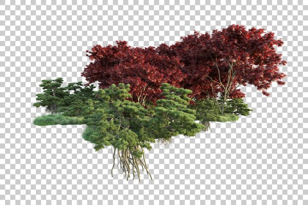 Paisaje verde aislado sobre fondo transparente ilustración de renderizado 3d