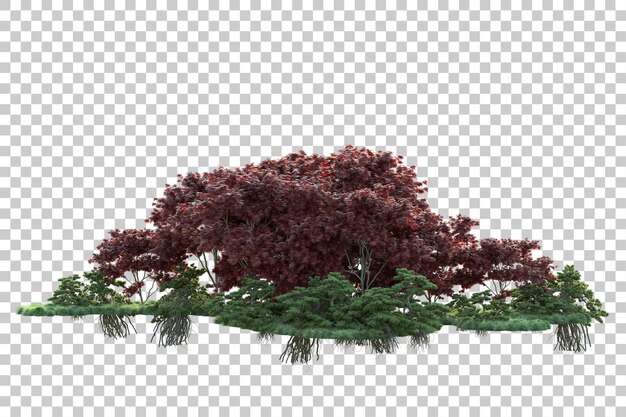 Paisaje verde aislado sobre fondo transparente ilustración de renderizado 3d
