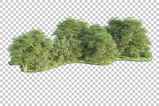 Paisaje verde aislado sobre fondo transparente ilustración de renderizado 3d