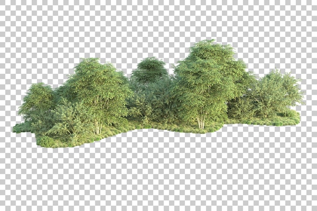 Paisaje verde aislado sobre fondo transparente ilustración de renderizado 3d