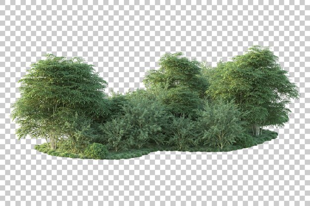 Paisaje verde aislado sobre fondo transparente ilustración de renderizado 3d