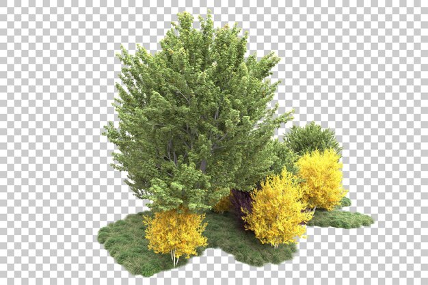 Paisaje verde aislado sobre fondo transparente ilustración de renderizado 3d