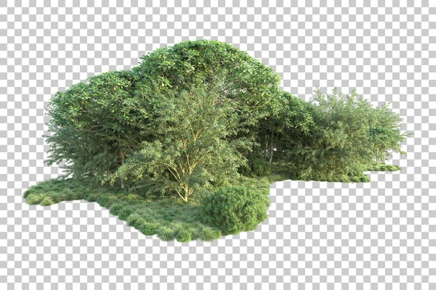 Paisaje verde aislado sobre fondo transparente ilustración de renderizado 3d