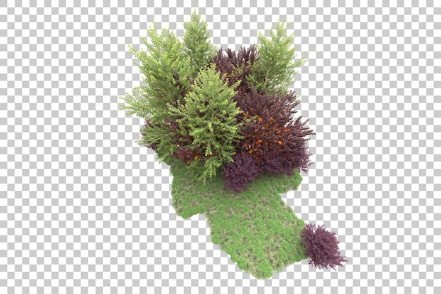 Paisaje verde aislado sobre fondo transparente ilustración de renderizado 3d