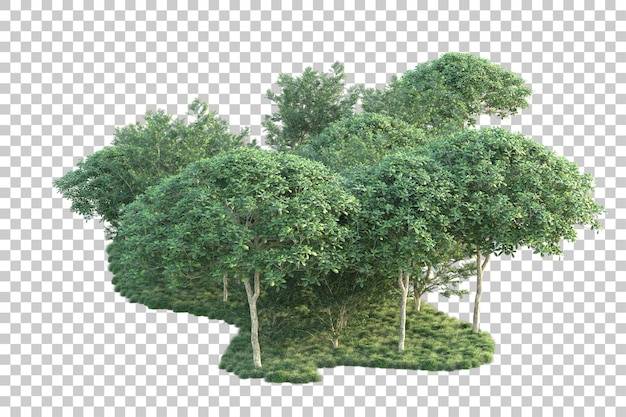 Paisaje verde aislado sobre fondo transparente ilustración de renderizado 3d