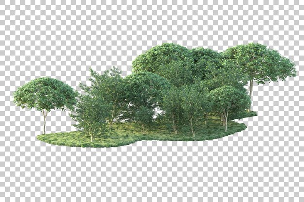 Paisaje verde aislado sobre fondo transparente ilustración de renderizado 3d