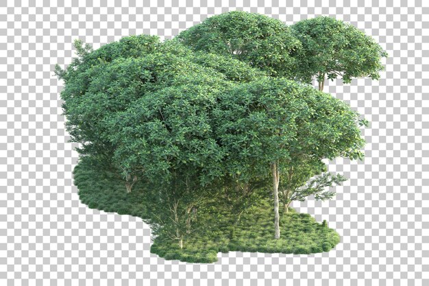 Paisaje verde aislado sobre fondo transparente ilustración de renderizado 3d