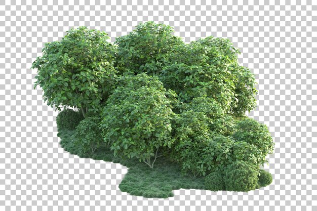 Paisaje verde aislado sobre fondo transparente ilustración de renderizado 3d