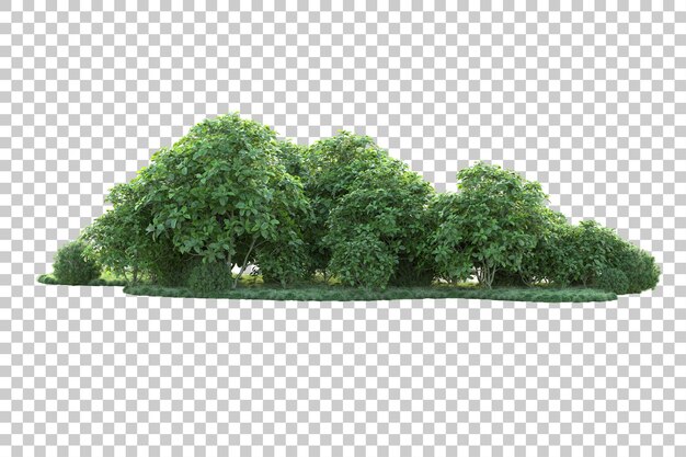 Paisaje verde aislado sobre fondo transparente ilustración de renderizado 3d