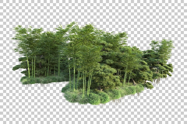 Paisaje verde aislado sobre fondo transparente ilustración de renderizado 3d