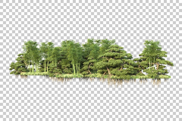 Paisaje verde aislado sobre fondo transparente ilustración de renderizado 3d