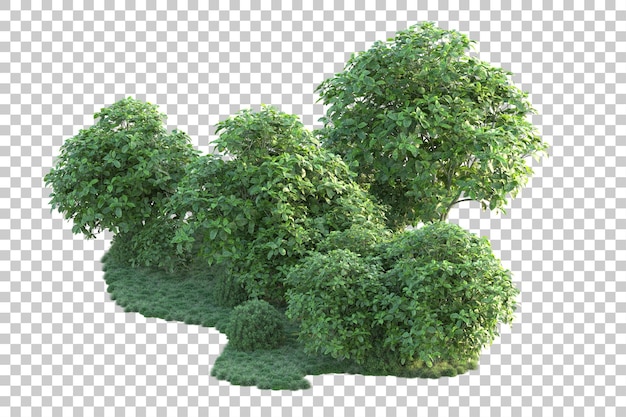 Paisaje verde aislado sobre fondo transparente ilustración de renderizado 3d