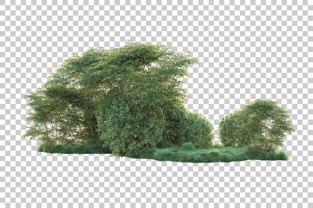 Paisaje verde aislado sobre fondo transparente ilustración de renderizado 3d