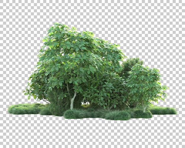 Paisaje verde aislado sobre fondo transparente ilustración de renderizado 3d