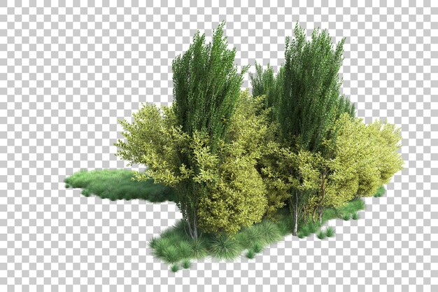 Paisaje verde aislado sobre fondo transparente ilustración de renderizado 3d