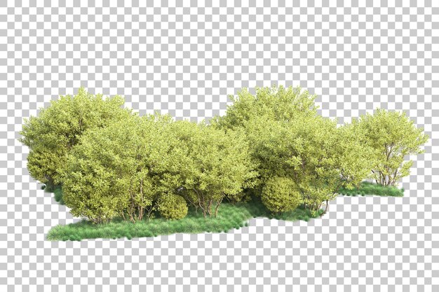 Paisaje verde aislado sobre fondo transparente ilustración de renderizado 3d