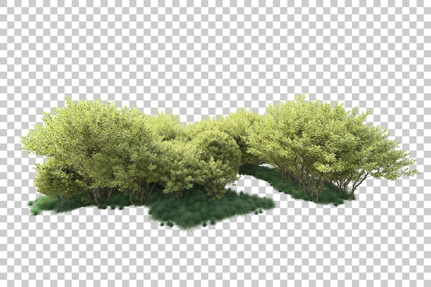 Paisaje verde aislado sobre fondo transparente ilustración de renderizado 3d