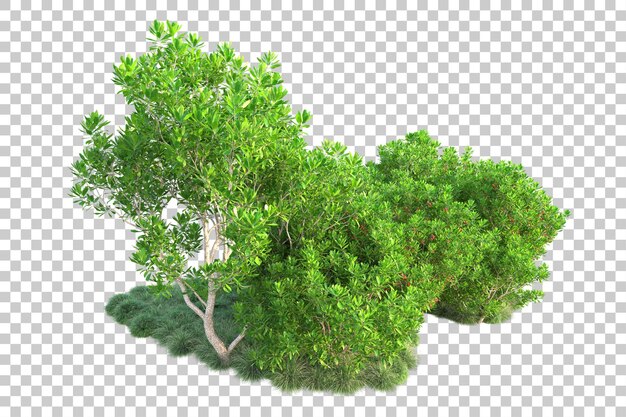 Paisaje verde aislado sobre fondo transparente ilustración de renderizado 3d