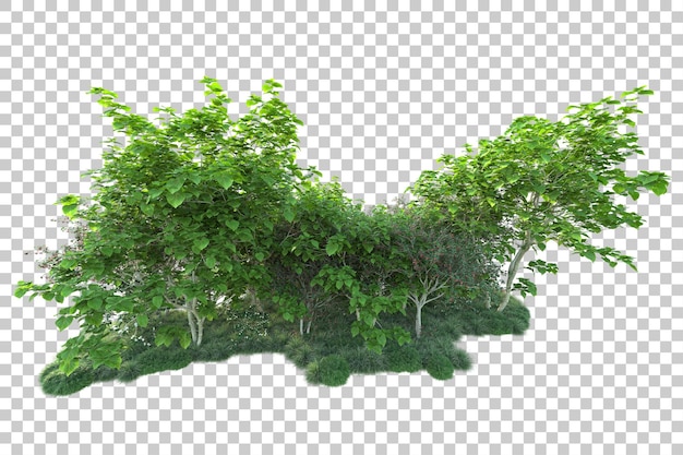 Paisaje verde aislado sobre fondo transparente ilustración de renderizado 3d