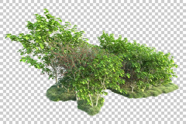 Paisaje verde aislado sobre fondo transparente ilustración de renderizado 3d