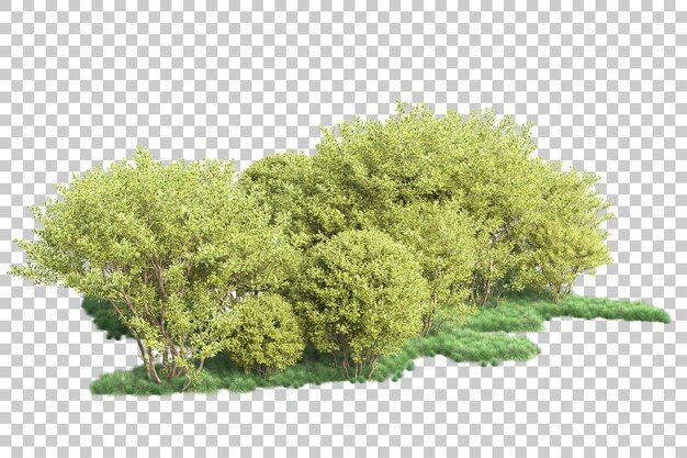 Paisaje verde aislado sobre fondo transparente ilustración de renderizado 3d