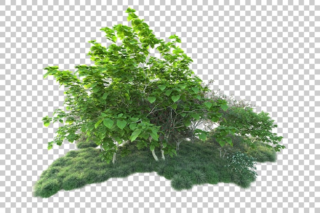 Paisaje verde aislado sobre fondo transparente ilustración de renderizado 3d