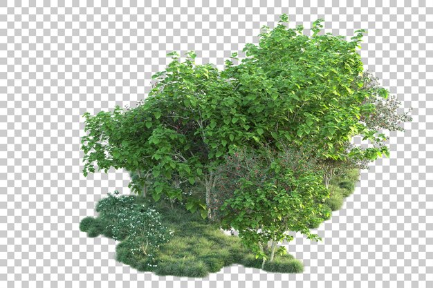Paisaje verde aislado sobre fondo transparente ilustración de renderizado 3d