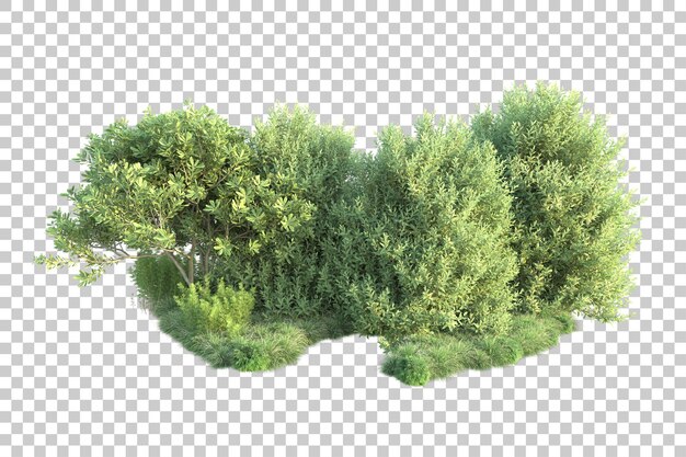 Paisaje verde aislado sobre fondo transparente ilustración de renderizado 3d
